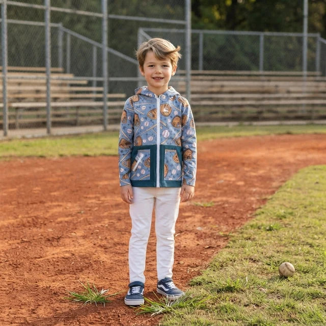 RTS NO MOQ （In stock）milk silk BT1342 Baby Boys Baseballs Stars Pocket Zipper Team Hoodies Top