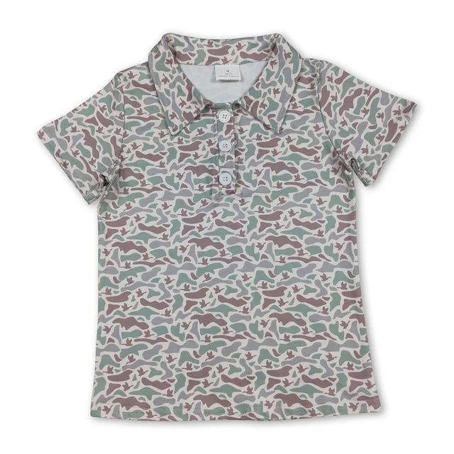 RTS Sibling Baby Boys Short Sleeve Southern Hunting Camo Button Polo Shirts Top