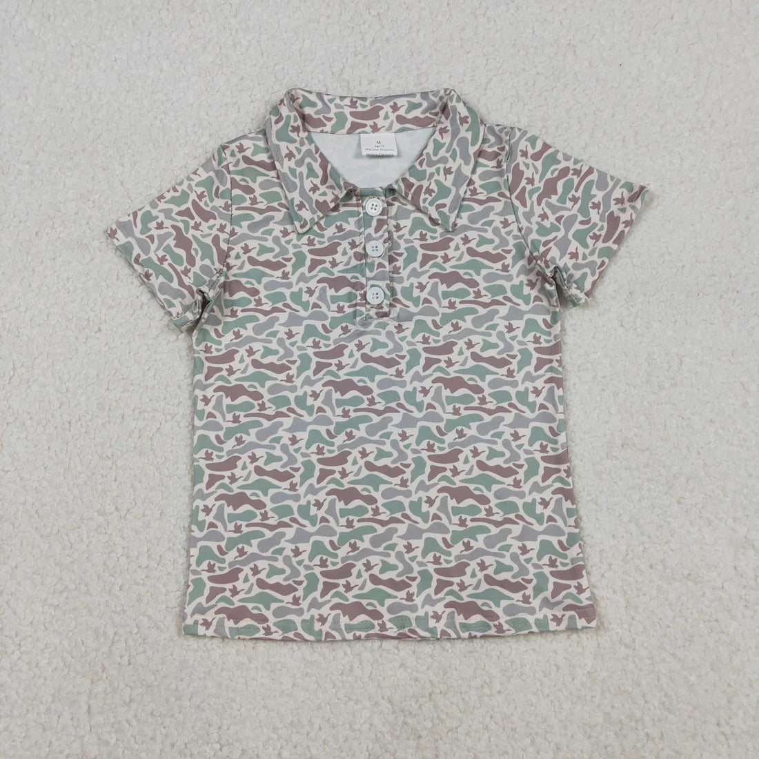 12.19 RTS Sibling Baby Boys Short Sleeve Southern Ducks Camo Button Hunting Polo Shirts Top