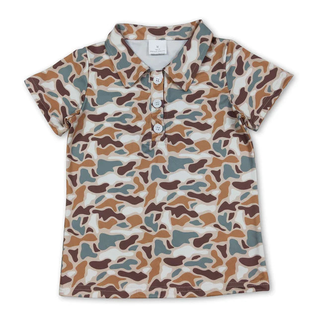 RTS Sibling Baby Boys Short Sleeve Southern Hunting Camo Button Polo Shirts Top