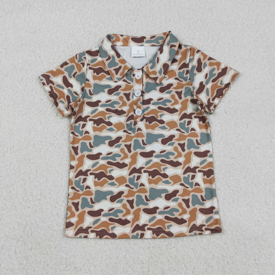 12.19 RTS Sibling Baby Boys Short Sleeve Southern Ducks Camo Button Hunting Polo Shirts Top