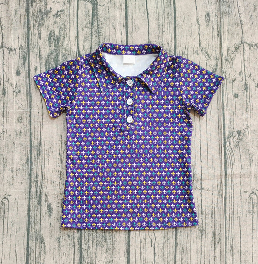 9.30 BT1356 Sample No Moq Baby Boys Purple Green Yellow Anchors Mardigras Button Polo Shirts Top