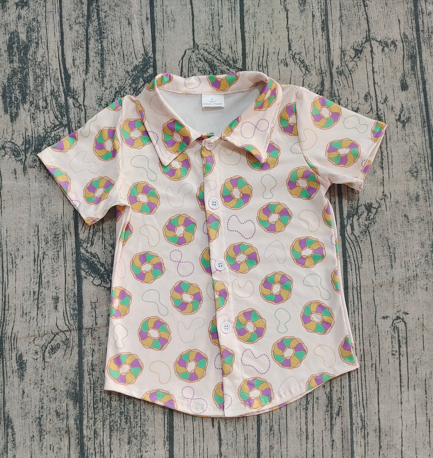 9.24 BT1372 Sample No Moq Baby Boys Short Sleeve Donuts Button Mardigras Tee Shirts Top