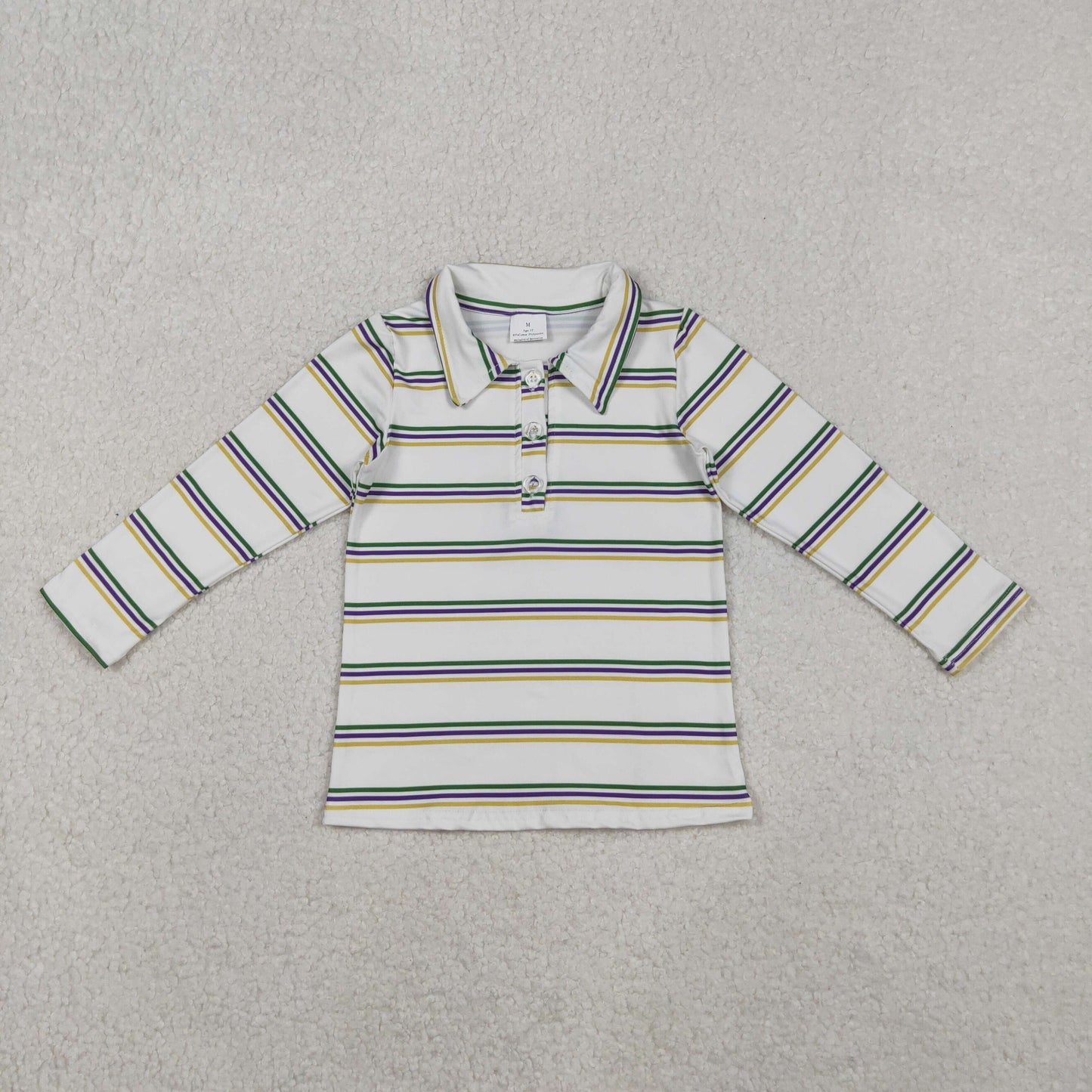 10.30 RTS NO MOQ （In stock）BT1375 Baby Boys Mardigras Stripes Button Polo Shirts Top