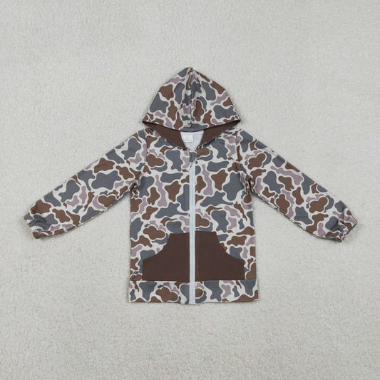 11.7 RTS NO MOQ （In stock）BT1376 Baby Boys Brown Camo Pockets Zipper Southern Hoodies Jackets Top