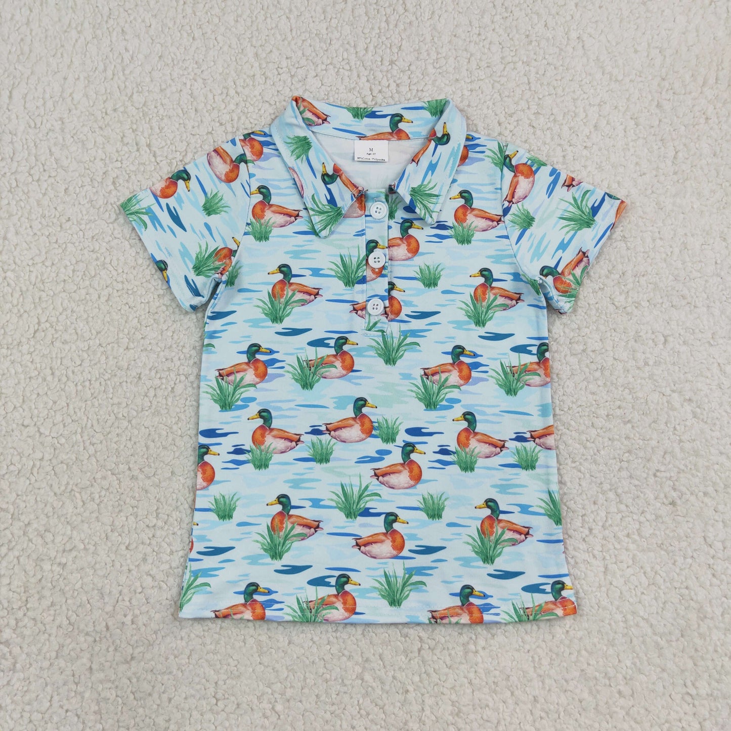RTS NO MOQ （In stock）milk silk BT1381 Polos For Kids Boys Short Sleeve Ducks Button Polo Shirts Top