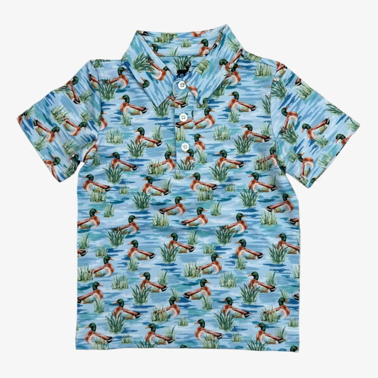 9.23 BT1381 Baby Boys Blue Short Sleeve Ducks Button Polo Shirts Top Preorder