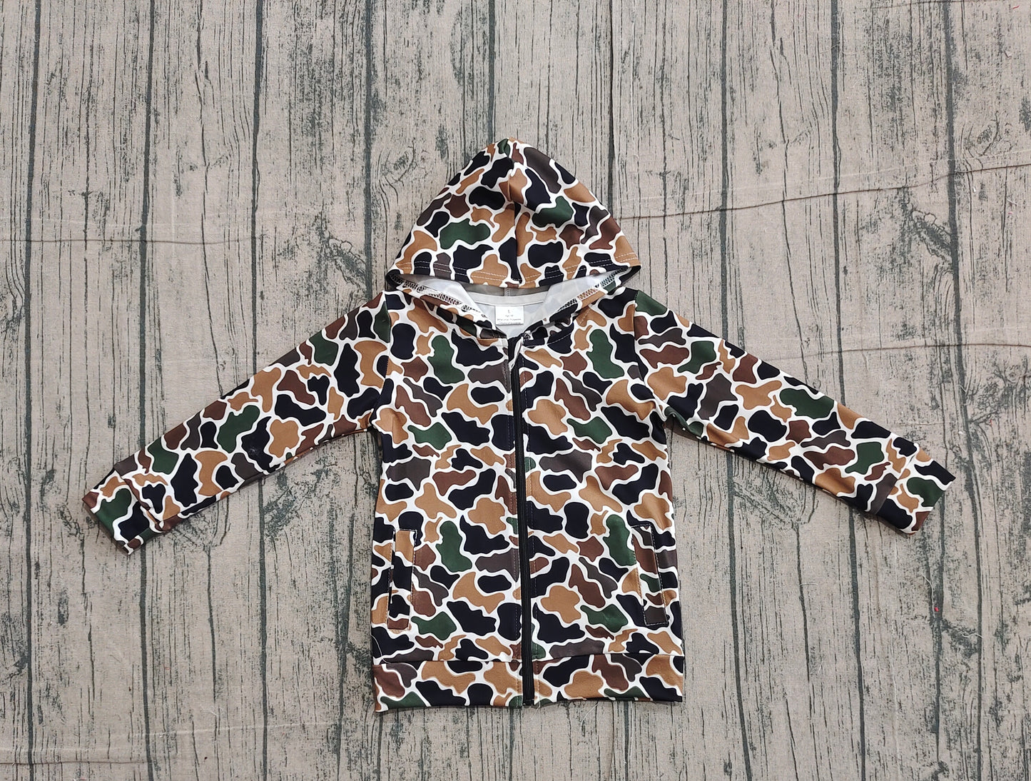 11.20 BT1382 Sample No Moq Baby Boys Dark Brown Camo Pockets Zipper Western Hoodie Jackets Top