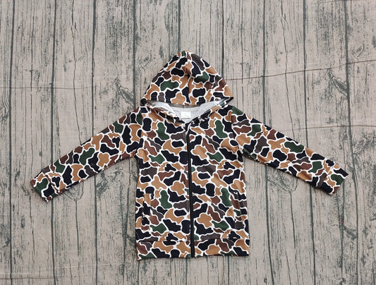 11.20 BT1382 Sample No Moq Baby Boys Dark Brown Camo Pockets Zipper Western Hoodie Jackets Top