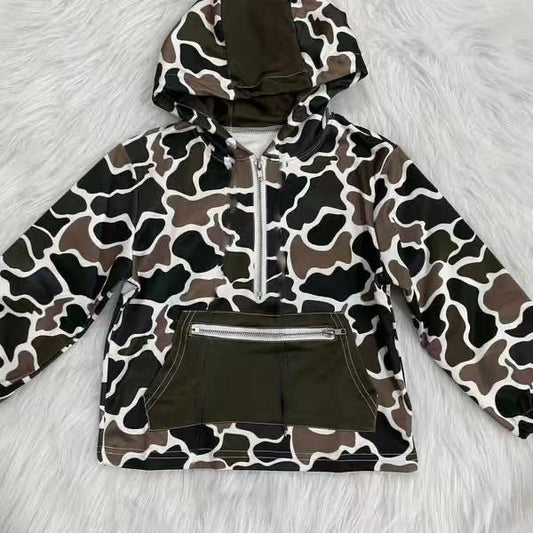 9.24 BT1383 Pre order No Moq Baby Boys Olive Brown Camo Pockets Zipper Western Hoodie Jackets Top