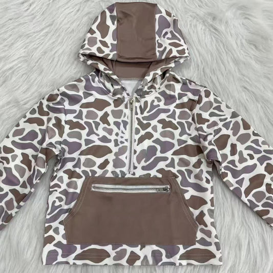 9.24 BT1384 Pre order No Moq Baby Boys Khaki Camo Pockets Zipper Western Hoodie Jackets Top