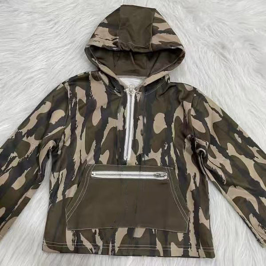 9.24 BT1385 Pre order No Moq Baby Boys Olive Camo Pockets Zipper Western Hoodie Jackets Top