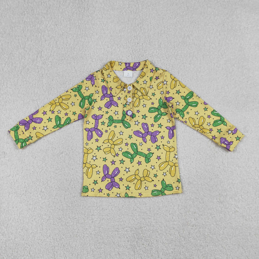 1.9 RTS NO MOQ （In stock）BT1388 Baby Boys Long Sleeve Stars Dogs Mardigras Polo Shirts Top