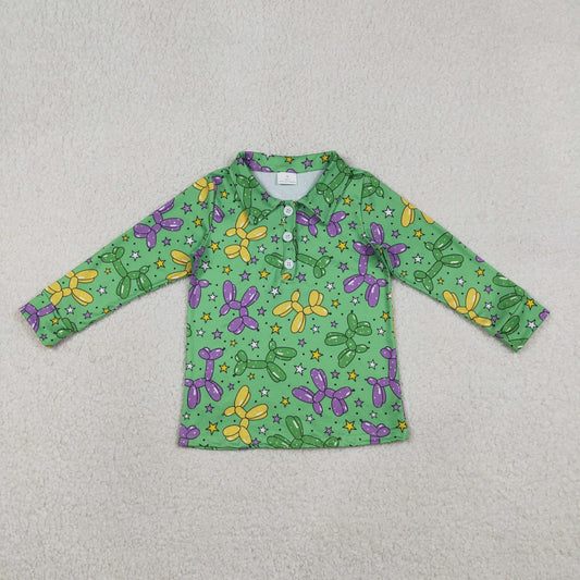 1.9 RTS NO MOQ （In stock）BT1389 Baby Boys Long Sleeve Stars Dogs Mardigras Polo Shirts Top