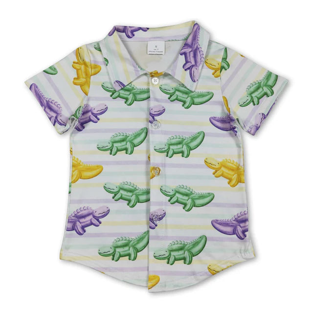 5.13 RTS NO MOQ （In stock）BT1393+SS0678 Dinosaur boys Mardi Gras button down shirt outfits