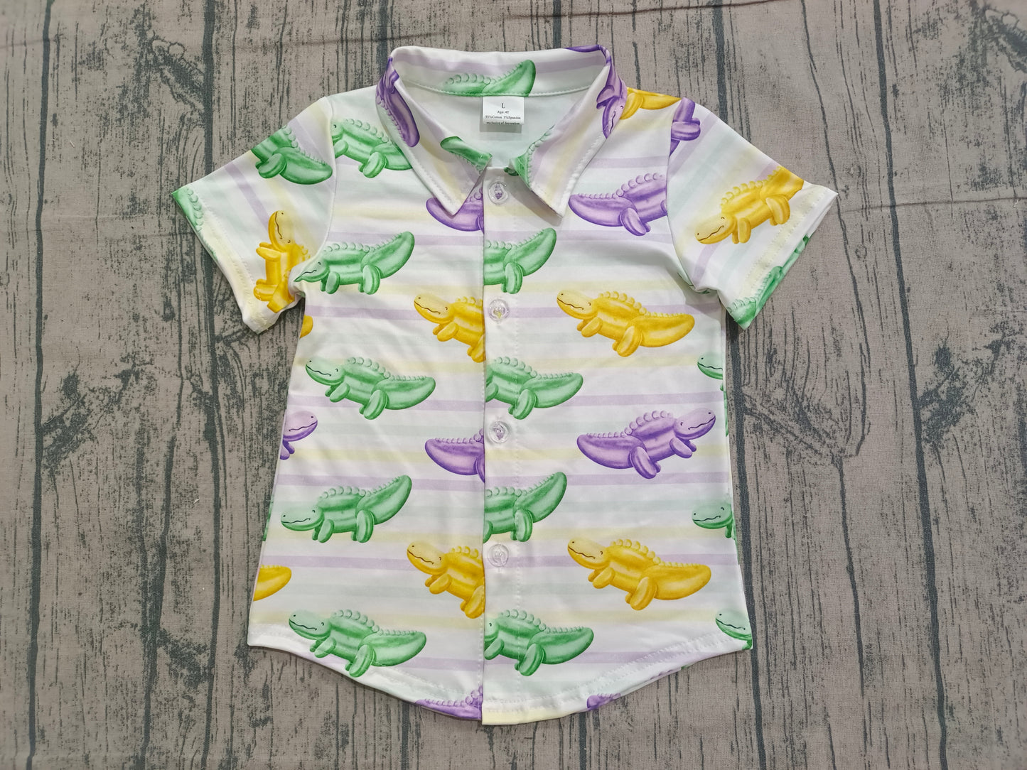 12.5 BT1393 Sample No Moq Baby Boys Mardigras Stripe Crocodiles Button Shirts Top