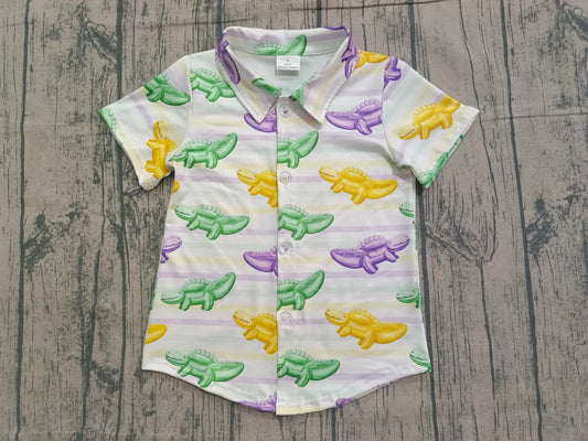 12.5 BT1393 Sample No Moq Baby Boys Mardigras Stripe Crocodiles Button Shirts Top
