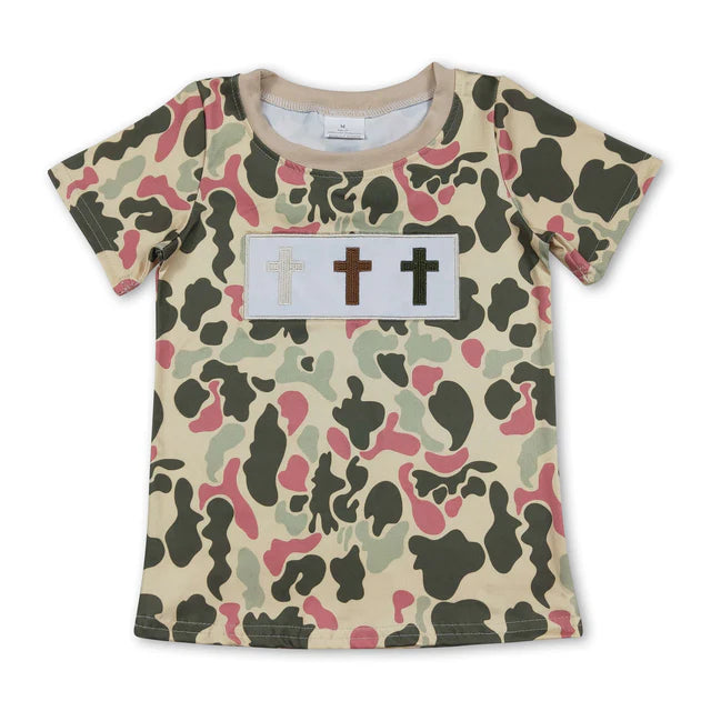 5.15 RTS NO MOQ （In stock）BT1395+SS0698 camo cross kids boys summer short top outfits