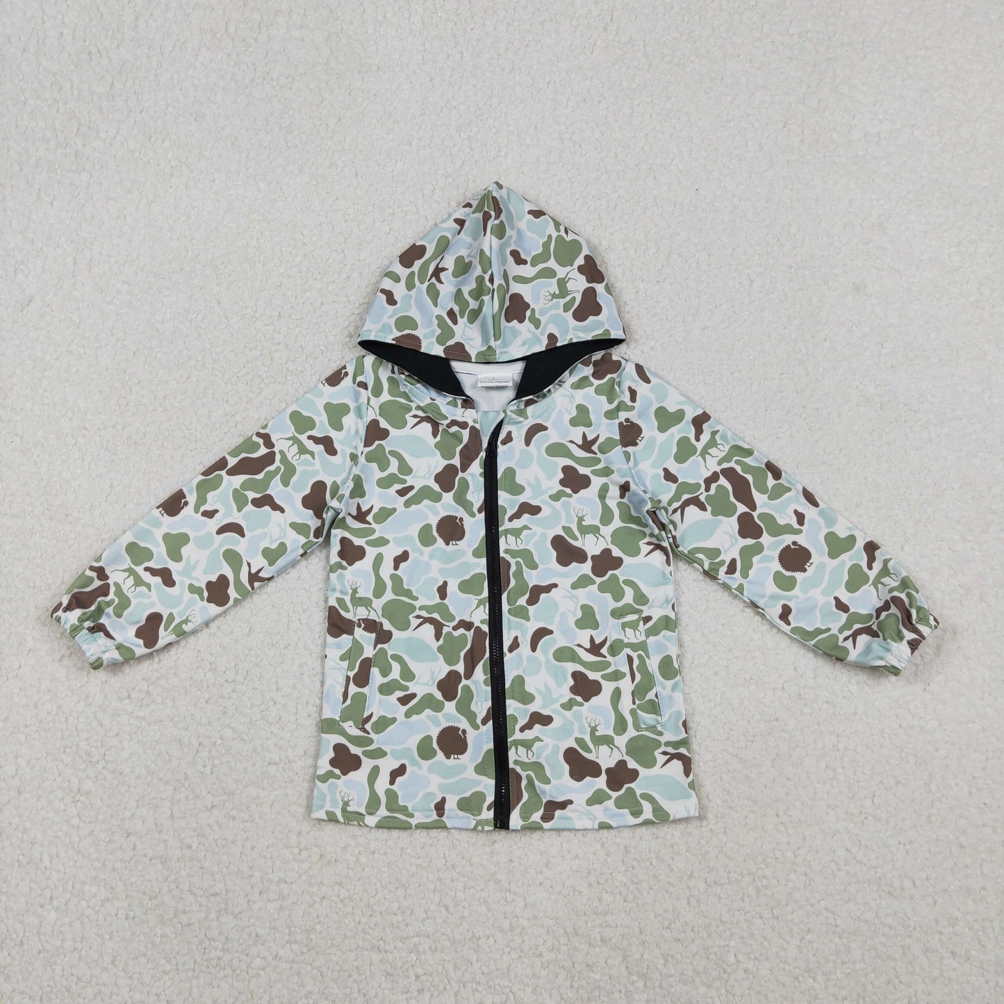 11.3 RTS NO MOQ （In stock）BT1399 Baby Boys Green Brown Deer Camo Pockets Zipper Southern Hoodies Top