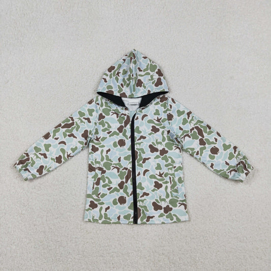 11.3 RTS NO MOQ （In stock）BT1399 Baby Boys Green Brown Deer Camo Pockets Zipper Southern Hoodies Top