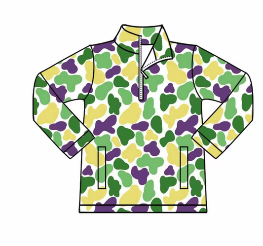 10.10 BT1400 Pre order No Moq Baby Boys Mardigras Camo Long Sleeve Zipper Pockets Pullovers Top