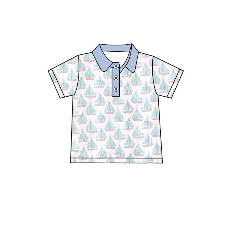 10.11 BT1401 Pre order No Moq Baby Boys Short Sleeve Boats Plaid Button Polo Shirts Top