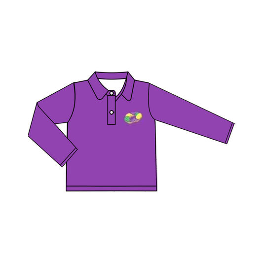 10.13 BT1402 Pre order No Moq Baby Boys Purple Long Sleeve Button Donuts Mardigras Polo Shirts Top