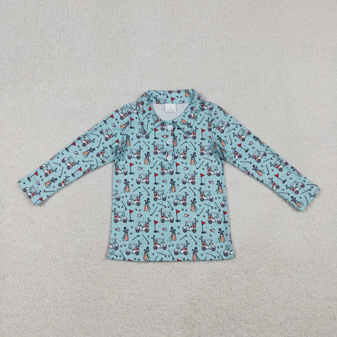 11.24 RST Sibling Baby Boys Long Sleeve Golf Trucks Button Polo Shirts Top