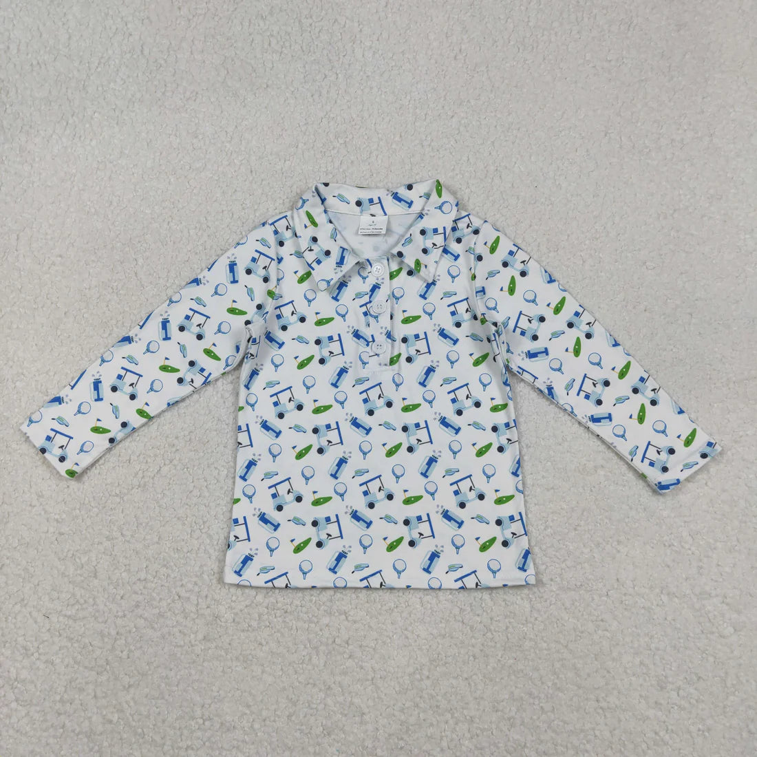 11.24 RST Sibling Baby Boys Long Sleeve Golf Trucks Button Polo Shirts Top