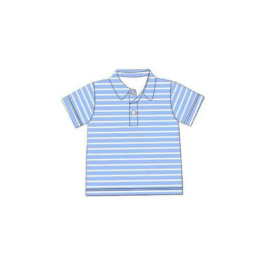 10.14 BT1406 Pre order No Moq Baby Boys Blue Stripe Short Sleeve Button Polo Shirts Top