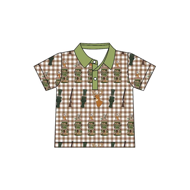 10.16 BT1410 Pre order No Moq Baby Boys Camo Calls Deer Button Hunting Polo Shirts Top