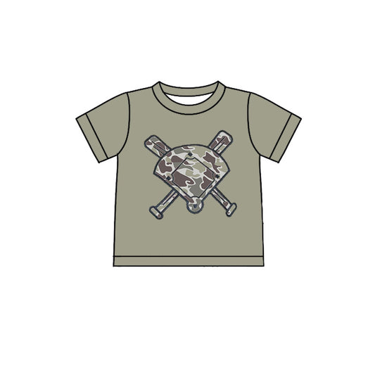 10.21 BT1417 Pre order No Moq Baby Boys Dark Grey Camo Baseball Short Sleeve Team T-shirts