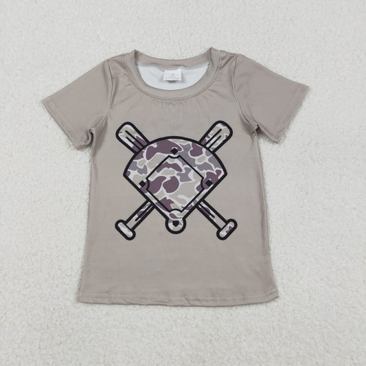 11.18 RTS NO MOQ （In stock）BT1417 Baby Boys Grey Camo Baseball Short Sleeve Team T-shirts