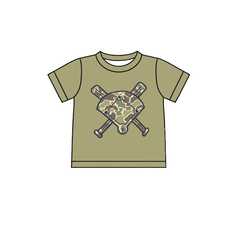 10.21 BT1418 Pre order No Moq Baby Boys Green Camo Baseball Short Sleeve Team T-shirts