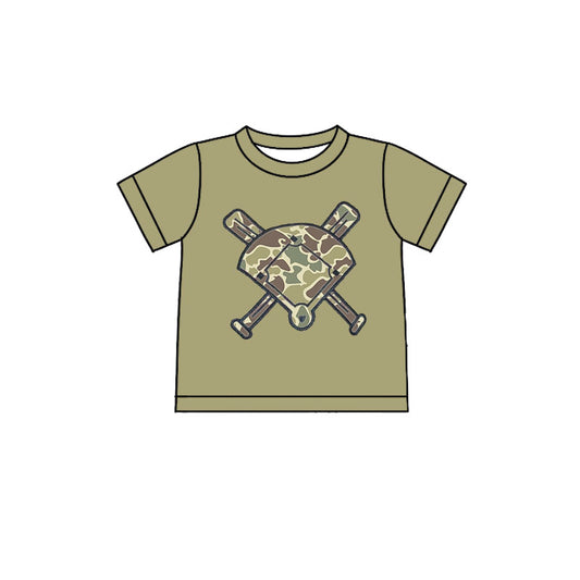 10.21 BT1418 Pre order No Moq Baby Boys Green Camo Baseball Short Sleeve Team T-shirts