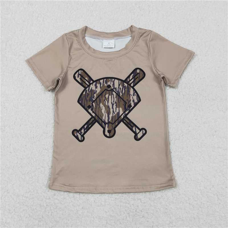 11.26 RTS NO MOQ （In stock）BT1419 Baby Boys Short Sleeve Olive Camo Baseballs Team T-shirts Top