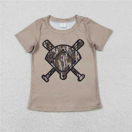 11.26 RTS NO MOQ （In stock）BT1419 Baby Boys Short Sleeve Olive Camo Baseballs Team T-shirts Top