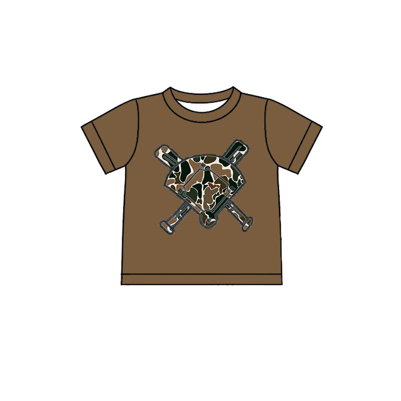 10.21 BT1420 Pre order No Moq Baby Boys Dark Brown Camo Baseball Short Sleeve Team T-shirts