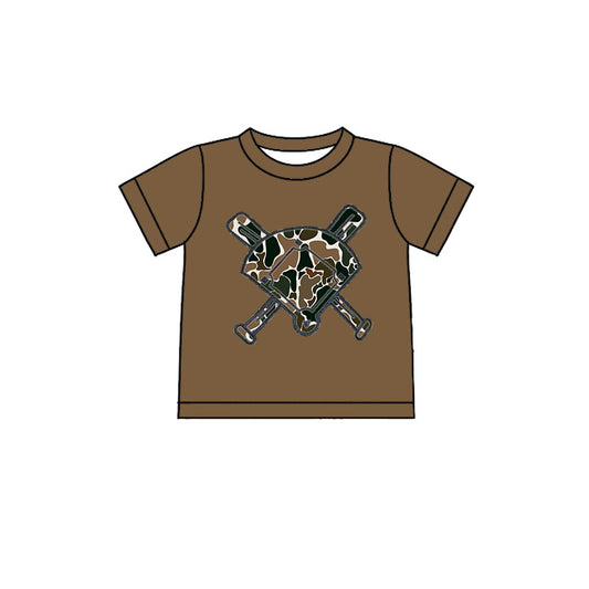 10.21 BT1420 Pre order No Moq Baby Boys Dark Brown Camo Baseball Short Sleeve Team T-shirts
