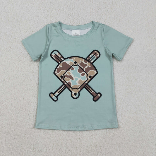 11.12 RTS NO MOQ （In stock）BT1422 Baby Boys Short Sleeve Camo Baseballs Team T-shirts Top