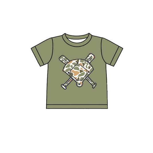 10.22 BT1423 Pre order No Moq Baby Boys Green Short Sleeve Camo Baseballs Team T-shirts Top