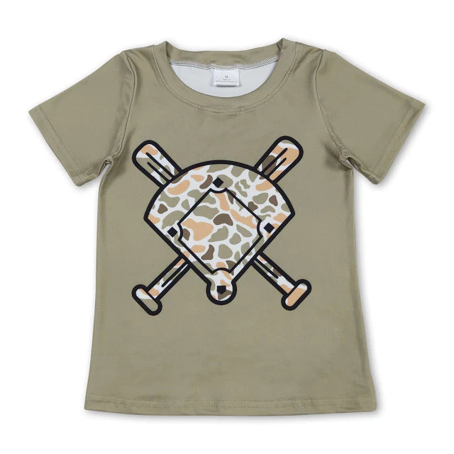 5.14 RTS NO MOQ （In stock）BT1423+SS0696 Short sleeves golf green camo kids boys T-shirt outfits