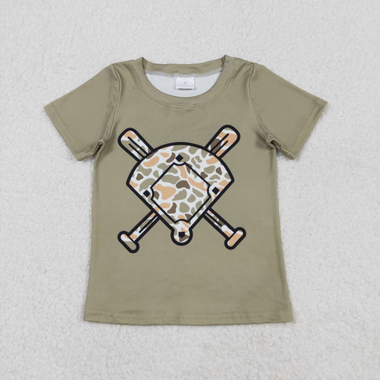 11.19 RTS NO MOQ （In stock）BT1423 Baby Boys Short Sleeve Green Orange Camo Baseballs Team T-shirts Top
