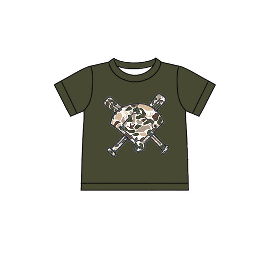 10.22 BT1424 Pre order No Moq Baby Boys Olive Short Sleeve Camo Baseballs Team T-shirts Top