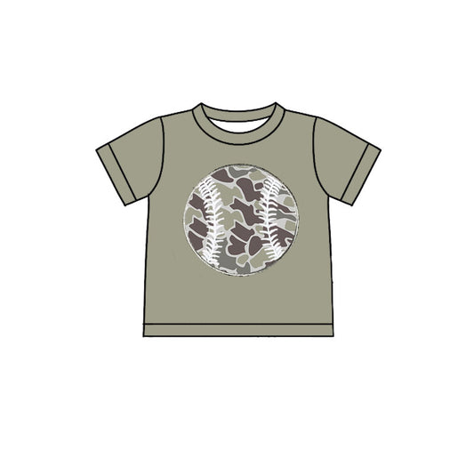10.22 BT1426 Pre order No Moq Baby Boys Grey Short Sleeve Camo Baseballs Team T-shirts Top