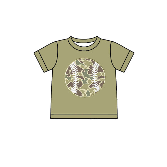 10.22 BT1427 Pre order No Moq Baby Boys Green Short Sleeve Camo Baseballs Team T-shirts Top
