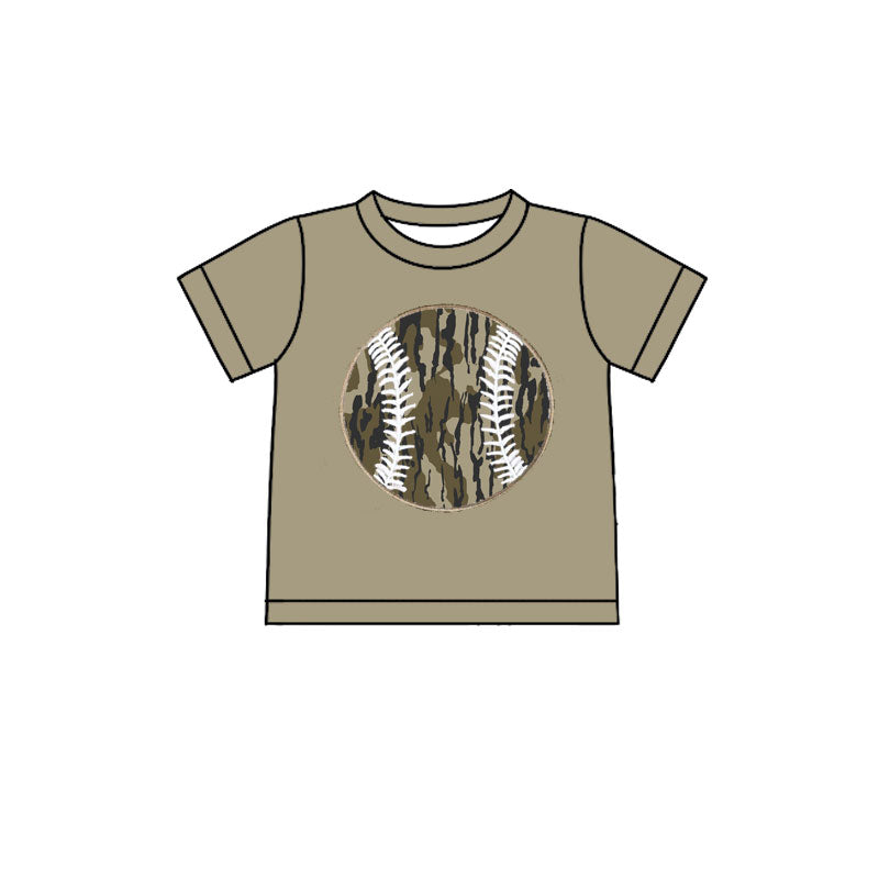 10.22 BT1428 Pre order No Moq Baby Boys Olive Short Sleeve Camo Baseballs Team T-shirts Top