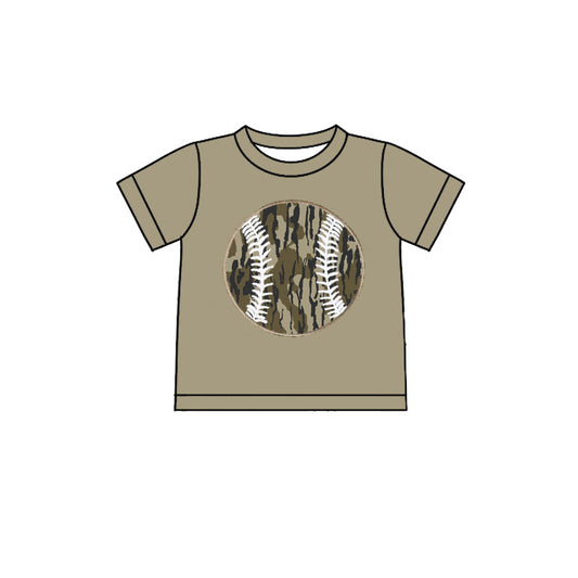 10.22 BT1428 Pre order No Moq Baby Boys Olive Short Sleeve Camo Baseballs Team T-shirts Top