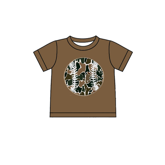 10.22 BT1429 Pre order No Moq Baby Boys Brown Short Sleeve Camo Baseballs Team T-shirts Top
