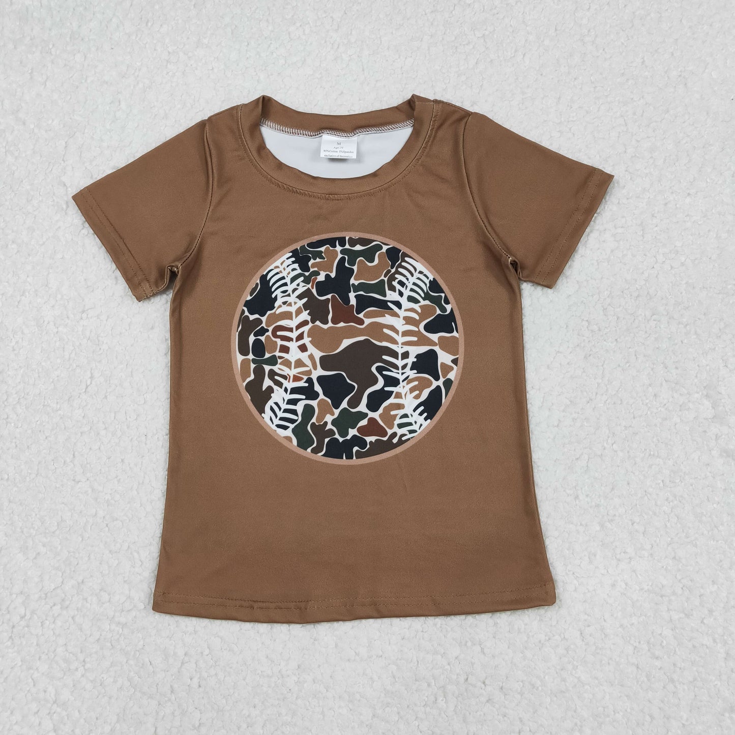 12.4 RTS NO MOQ （In stock）BT1429 Baby Boys Short Sleeve Brown Camo Baseballs Team T-shirts Top